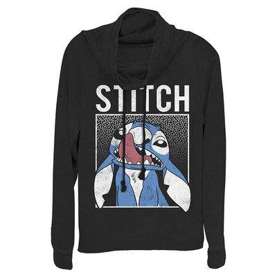 Disney Junior's Lilo Savage Stitch Women's Long Sleeve Cowl Neck Pullover, Black, X-Large