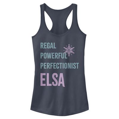 Disney Junior's Frozen List Elsa Slim Fit, Scoop Hem Racerback Tank, Indigo, Large