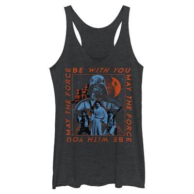 Star Wars Junior's Force Box Tri-Blend Racerback Layering Tank, Black Heather, X-Small