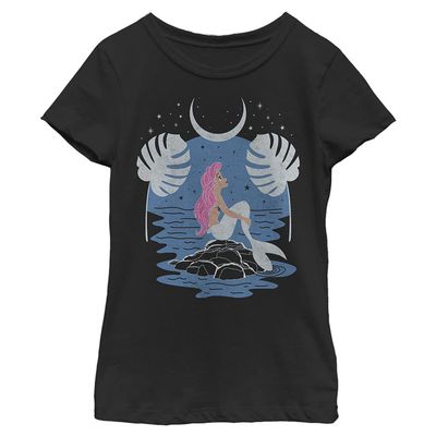 Disney Princess Celestial Ariel Girl's Solid Crew Tee, Black, X-Large