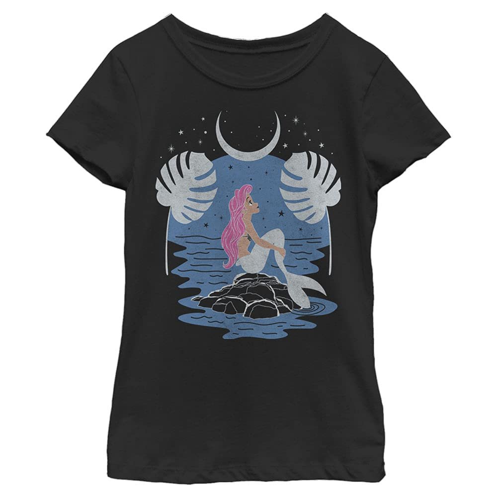 Disney Princess Celestial Ariel Girl's Solid Crew Tee, Black, X-Large
