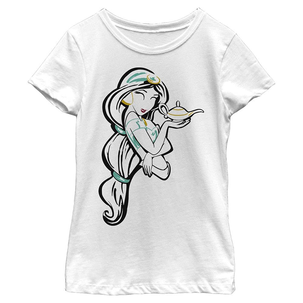Disney Princess Line Art Jasmine Girl's Solid Crew Tee, White, Small