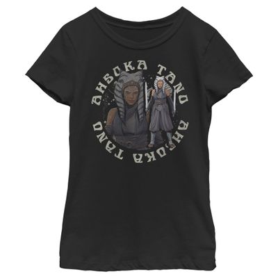 The Mandalorian Girl's Star Wars Ahsoka Tano Circle T-Shirt - Black - Large