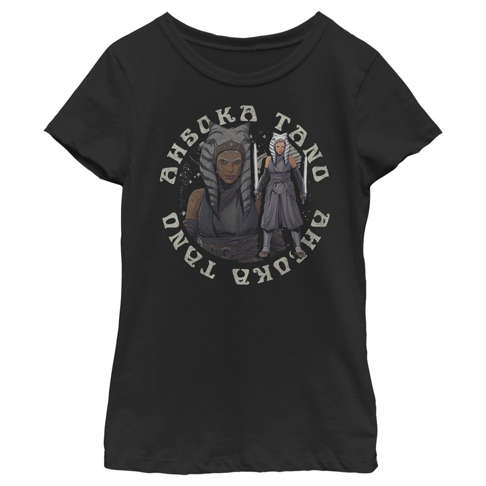 The Mandalorian Girl's Star Wars Ahsoka Tano Circle T-Shirt - Black - Large