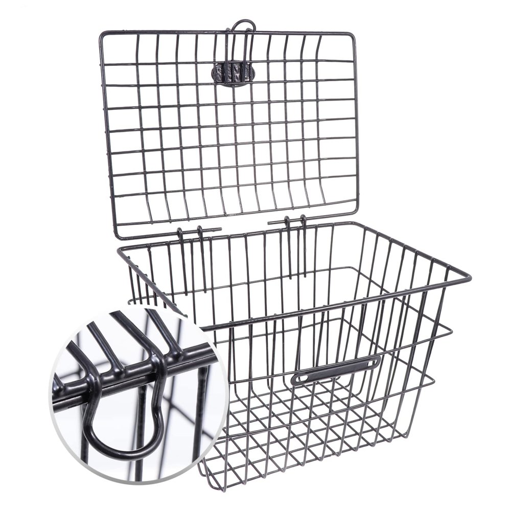 Front Bike Basket with Lid Bike Rear Storage Basket Container Organizer (Black)