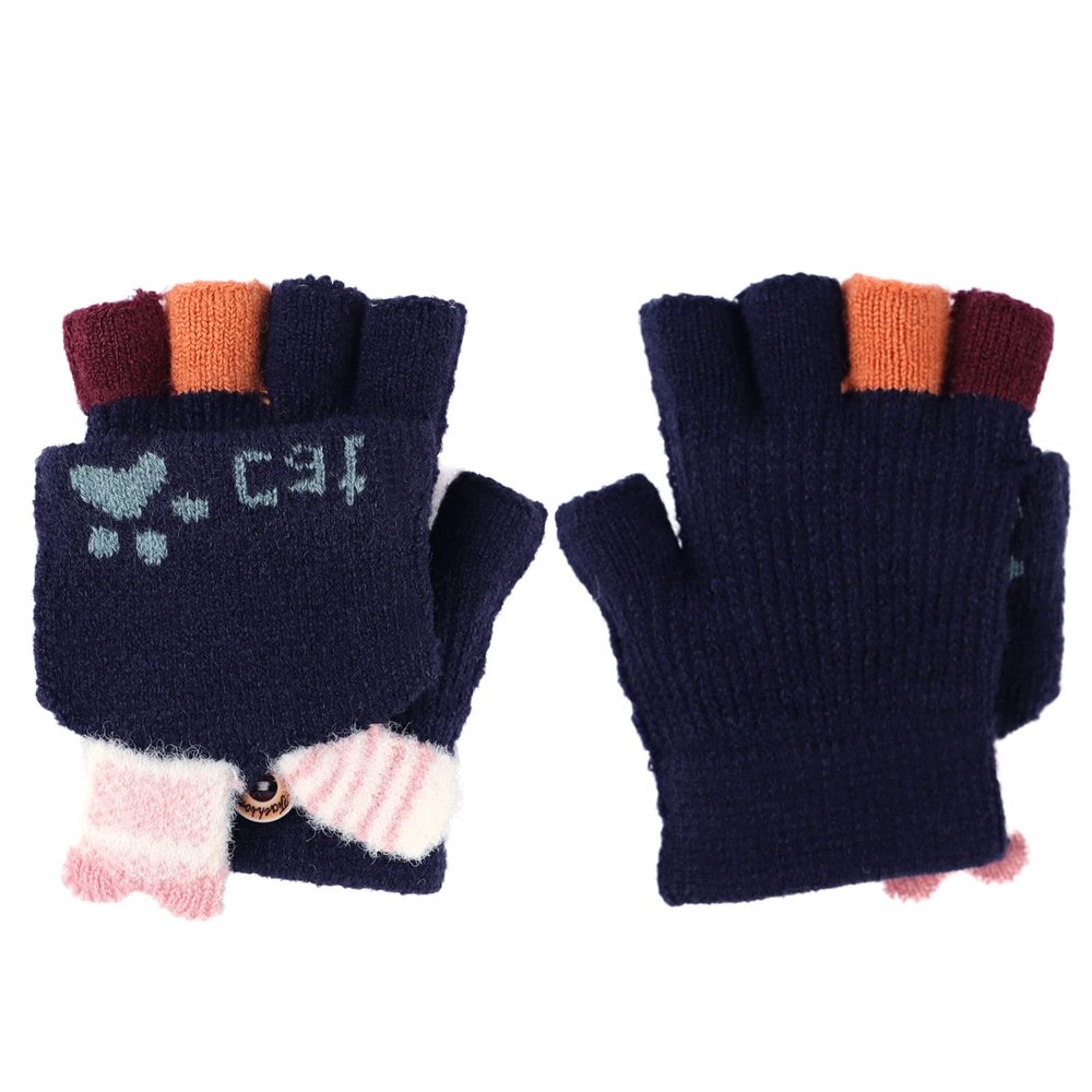 Kids Boys Girls Ski Gloves Warm Waterproof Snow Cycling Riding Toddlers Mittens (Navy Blue1)