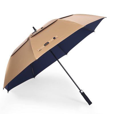 Doubwell UV protection golf umbrella 62/68 Inch UPF 50+ large umbrella automatic open windproof sturdy construction shade for blocking sun and rain (62 inch, Gold/Dark Blue)