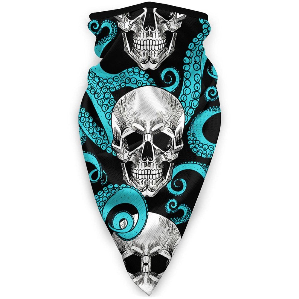 Octopus Blue Kraken Sugar Skull Scarf Mask Bandana Windproof Face Cover, Neck Gaiter Balaclava Face Mask Head Wrap for Fishing Hiking Running Cycling Sun Dust Protection Outdoor