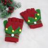 Alvivi Cotton Christmas Gloves Winter Warm Half Finger Gloves Convertible Mittens for Women Girl Wrist Warm Red&Green One Size view 2