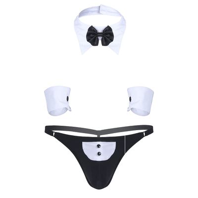 WinChang Mens Sexy Lingerie Set Waiter Tuxedo Role Play Uniform Night Club Costume Outfit Tuxedo Thong Set Medium