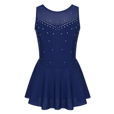 Aislor Kids Big Girls Sparkly Rhinestones Ballet Dance Gymnastic Leotard Tutu Dress Figure Ice Skating Active Dress Navy Blue 12 Years