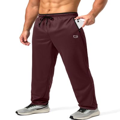 G Gradual Men's Sweatpants Mesh Lightweight with Zip Pockets Breathable Quick Dry Athletic Pants for Workout Running (Dark Red, Small)