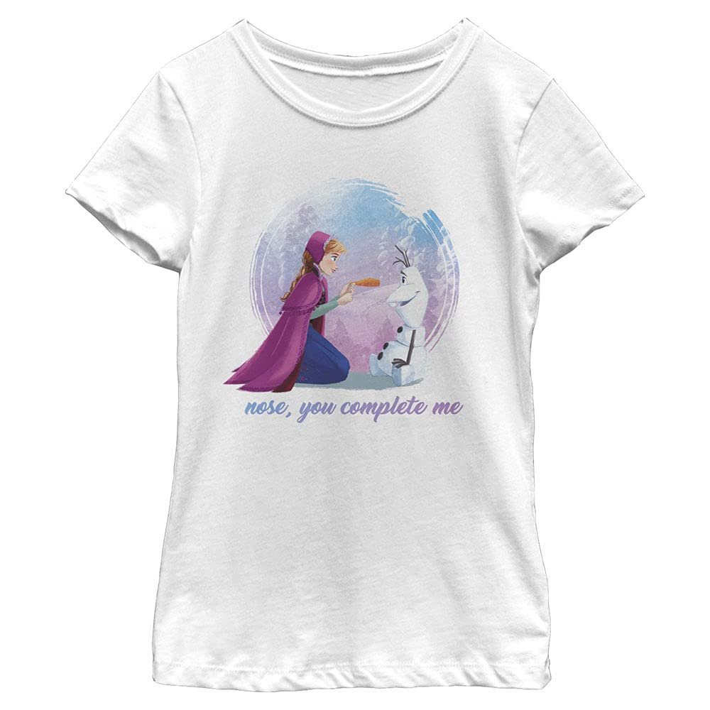 Disney Upon A Snowman Anna and Olaf Pastel Portrait Girls Standard T-Shirt, White, Small