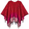Urban CoCo Women's Fashionable Retro Style Vintage Pattern Tassel Poncho Shawl Cape (Series 4-Red) view 2