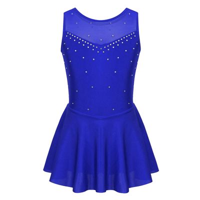 Aislor Kids Big Girls Sparkly Rhinestones Ballet Dance Gymnastic Leotard Tutu Dress Figure Ice Skating Active Dress Blue 12 Years