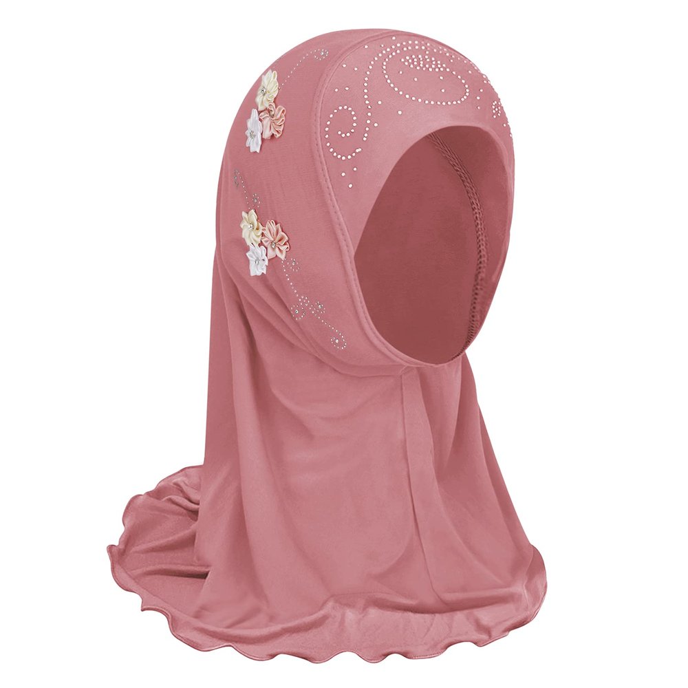 TINAYAUE Kids Girls Muslim Hijab Lace Islamic Scarf Shawls Turban with Flowers Hijab Chiffon Head Scarfs Head Wrap (2-7 Y)