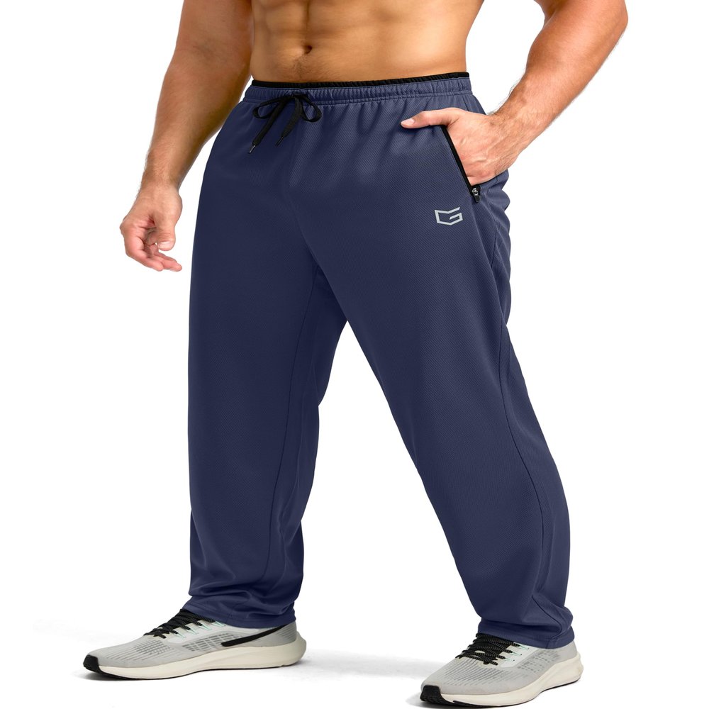 G Gradual Men's Sweatpants Mesh Lightweight with Zip Pockets Breathable Quick Dry Athletic Pants for Workout Running (Navy, Large)