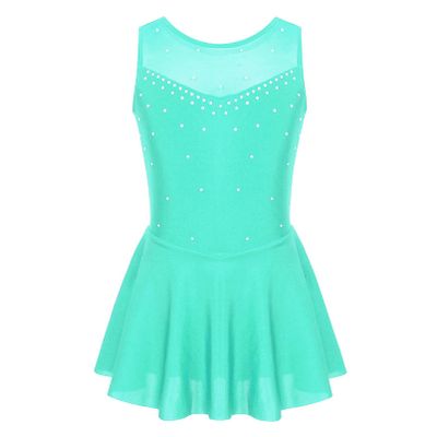 Aislor Kids Big Girls Sparkly Rhinestones Ballet Dance Gymnastic Leotard Tutu Dress Figure Ice Skating Active Dress Mint Green 14 Years