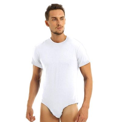 CHICTRY Men's One Piece Short Sleeve Round Neck T Shirt Leotard Bodysui Jumpsuit Undershirt White 3X-Large