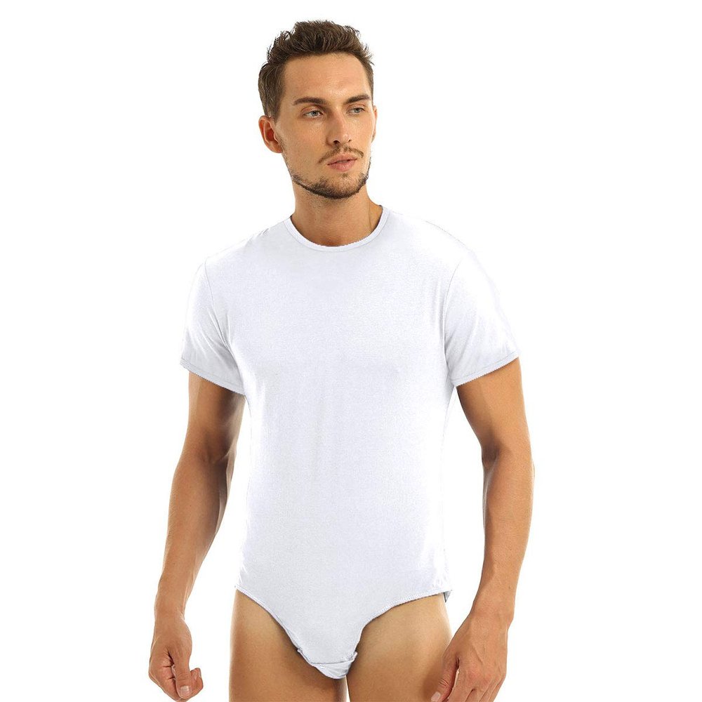 CHICTRY Men's One Piece Short Sleeve Round Neck T Shirt Leotard Bodysui Jumpsuit Undershirt White 3X-Large