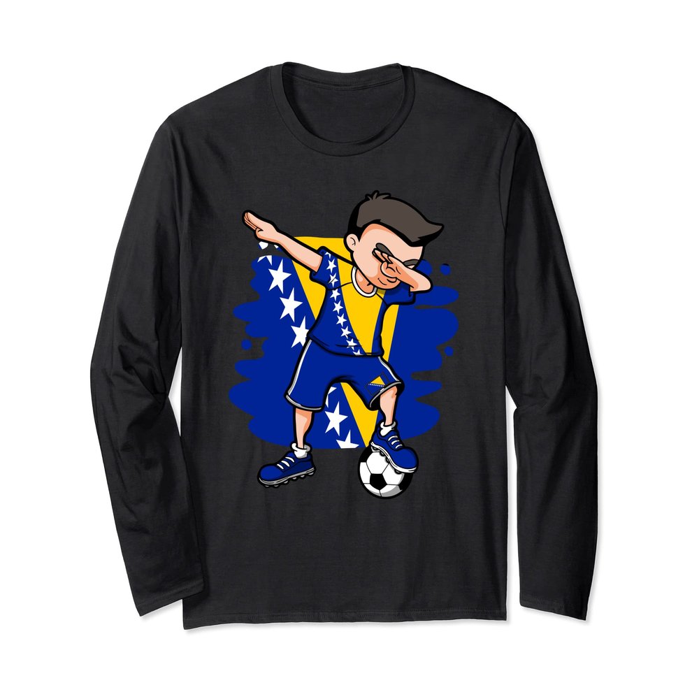 Dabbing Soccer Boy Bosnia Herzegovina Fans Jersey Bosnian Long Sleeve T-Shirt