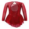 Oyolan Kid Girls Figure Ice Skating Roller Dress Mock Neck Mesh Splice Cutout Gymnastics Leotard Dancewear Red 10 Years view 2
