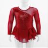 Oyolan Kid Girls Figure Ice Skating Roller Dress Mock Neck Mesh Splice Cutout Gymnastics Leotard Dancewear Red 10 Years view 3