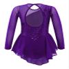 Oyolan Kid Girls Figure Ice Skating Roller Dress Mock Neck Mesh Splice Cutout Gymnastics Leotard Dancewear Purple 12 Years view 2