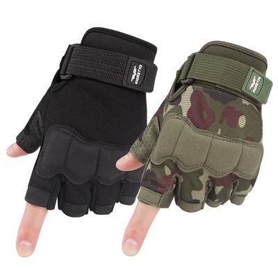 FIORETTO Fingerless Gloves, Airsoft Gloves, Half Finger Gloves for Driving, Cycling, Shooting, Hunting, Motorcycle, Climbing, Outdoor Work 2 Pairs(Black+Green Camo) Small