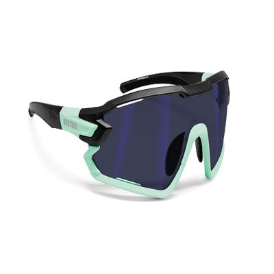 Bertoni Sport Sunglasses Polarized Photochromic Cycling MTB w. Prescription Carrier QUASAR (Black-Aquamarine/Blue Mirror)