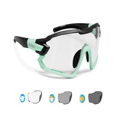 Bertoni Sport Sunglasses Polarized Photochromic Cycling MTB w. Prescription Carrier QUASAR (Black-Aquamarine/Photochromic)