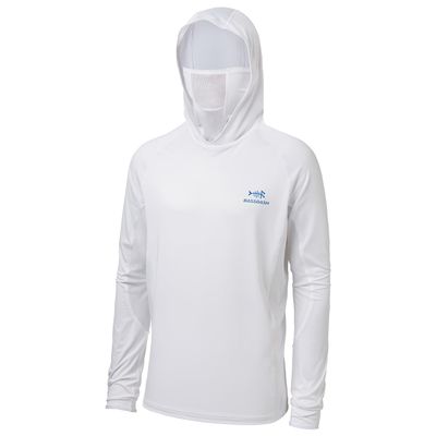 BASSDASH UPF 50+ Mens Long Sleeve Fishing Shirt with Mask UV Neck Gaiter Hoodie White