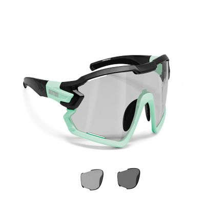 Bertoni Sport Sunglasses Polarized Photochromic Cycling MTB w. Prescription Carrier QUASAR (Black-Aquamarine/Photochromic Polarized)