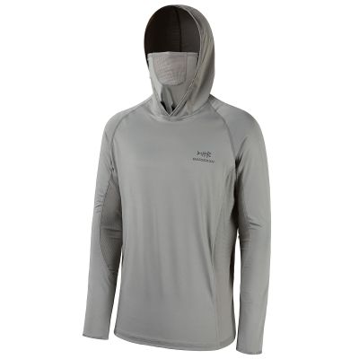 BASSDASH UPF 50+ Mens Long Sleeve Fishing Shirt with Mask UV Neck Gaiter Hoodie Ash Grey