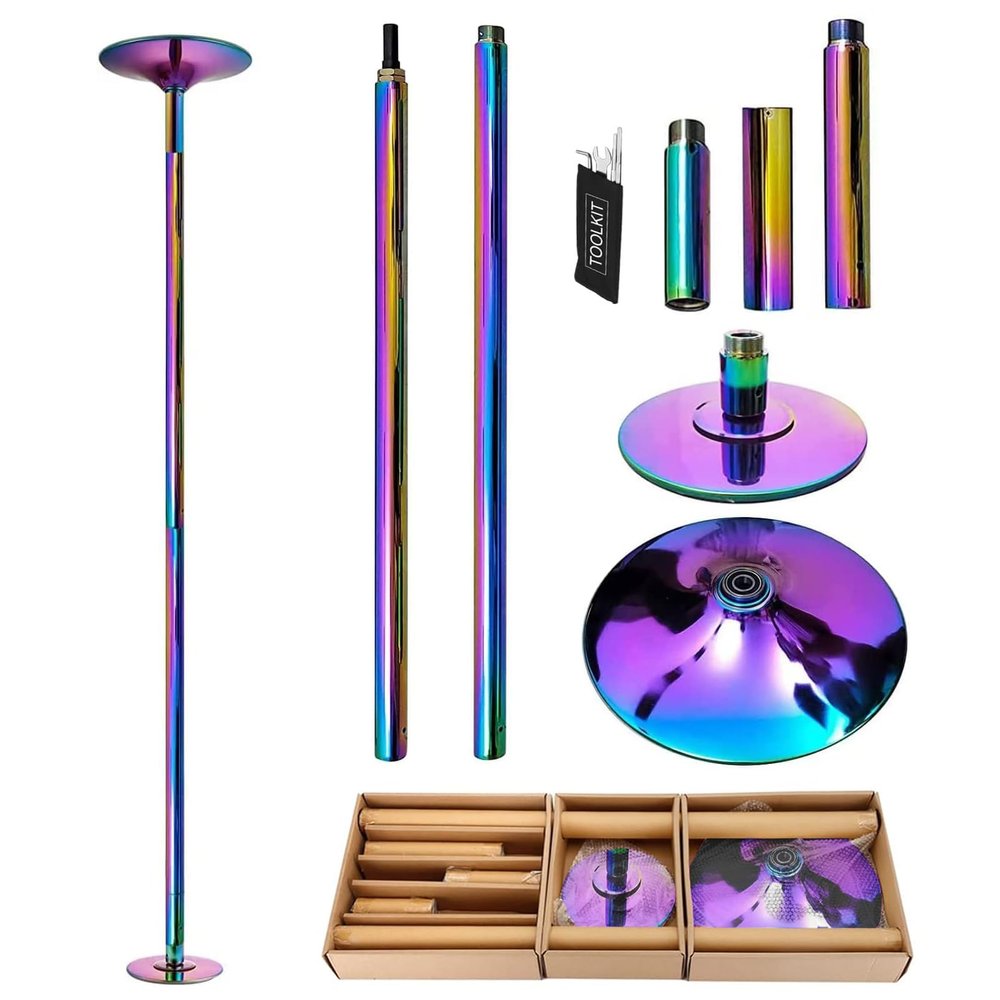 PRIOR FITNESS Premium Dance Pole Removable 45mm Spinning & Static Dancing Pole Heavy-Duty Steel Pole Dancing Pole, Adjustable Height Professional Grade Excellent for Home Exercise Club Gym Colorful
