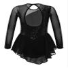 Agoky Kids Girls Sequins Figure Ice Skating Dress Hollow Back Mesh Gymnastics Leotard Wrap Skirt Ballet Lyrical Dance Costume Black 4 Years view 2