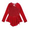 Agoky Kids Girls Sequins Figure Ice Skating Dress Hollow Back Mesh Gymnastics Leotard Wrap Skirt Ballet Lyrical Dance Costume Red 12 Years view 3