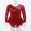 Agoky Kids Girls Sequins Figure Ice Skating Dress Hollow Back Mesh Gymnastics Leotard Wrap Skirt Ballet Lyrical Dance Costume Red 6 Years view 4