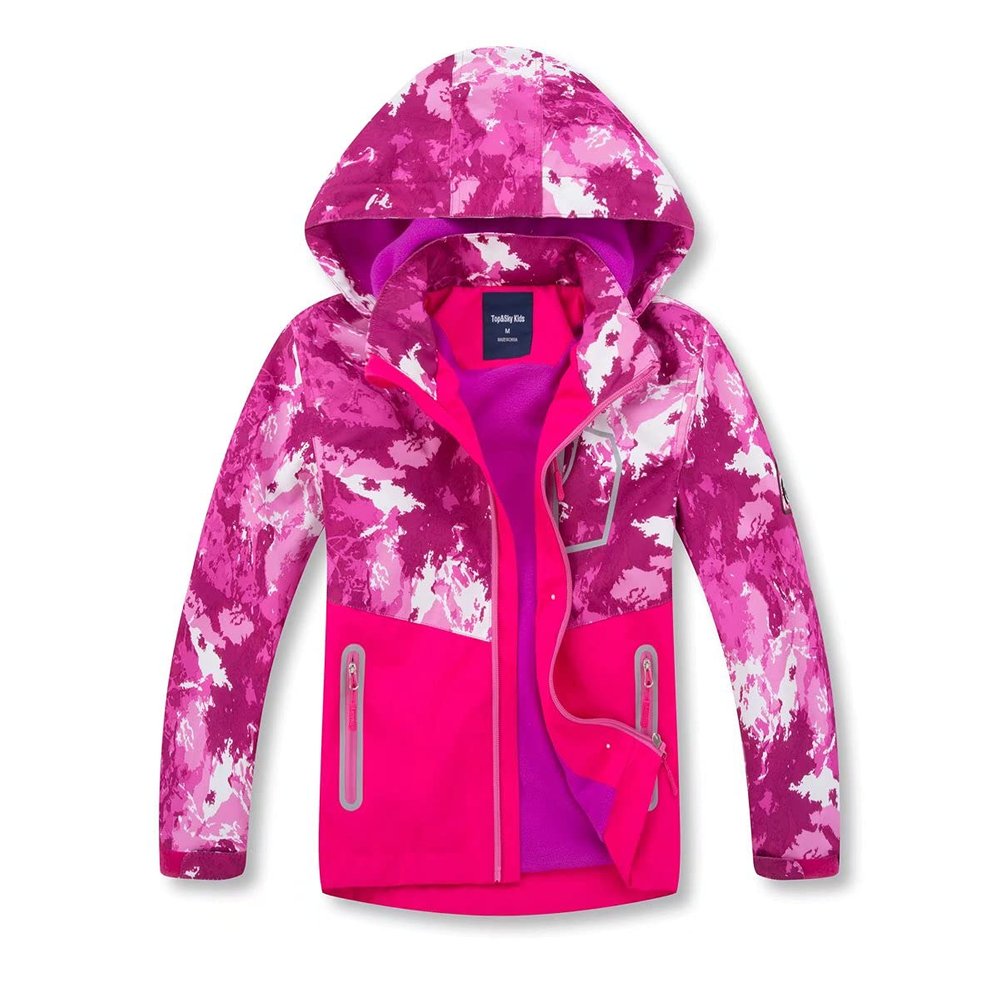 BINPAW Girls Lightweight Softshell Windbreaker Jacket Cartoon Printting Hooded Outerwear, Pink tie dye, 8-9 Years/Tag 140
