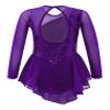 Agoky Kids Girls Sequins Figure Ice Skating Dress Hollow Back Mesh Gymnastics Leotard Wrap Skirt Ballet Lyrical Dance Costume Purple 14 Years view 2