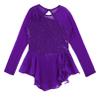 Agoky Kids Girls Sequins Figure Ice Skating Dress Hollow Back Mesh Gymnastics Leotard Wrap Skirt Ballet Lyrical Dance Costume Purple 14 Years view 3