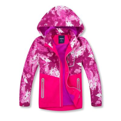 BINPAW Girls Lightweight Softshell Windbreaker Jacket Cartoon Printting Hooded Outerwear, Pink tie dye, 7-8 Years/Tag 130