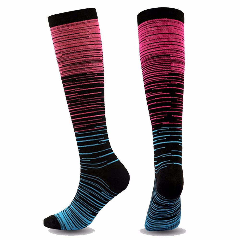 WSYKC Compression Socks, Gradient Stripe Compression Socks, Unisex Outdoor Sports Tube Socks, Socks Suitable for People Who Exercise or Stand for a Long Time S/M