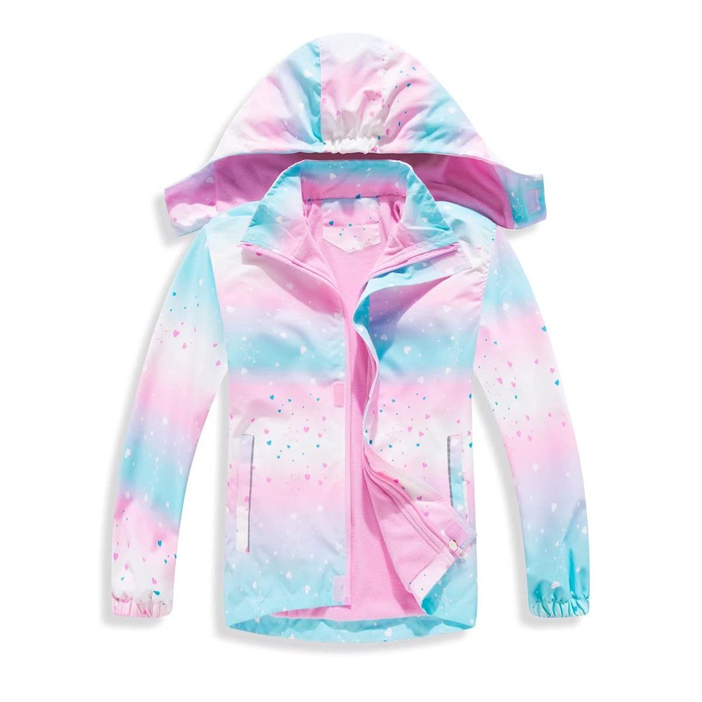 BINPAW Girls Lightweight Softshell Windbreaker Jacket Cartoon Printting Hooded Outerwear, Light pink, 6-7 Years/Tag 120