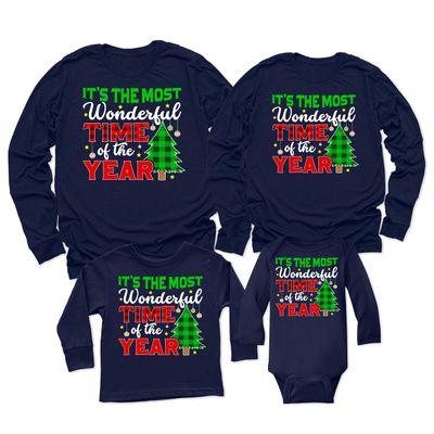 It's The Most Wonderful Time of The Year Christmas Matching Family Youth Boy Girl Long Sleeve Shirt Navy