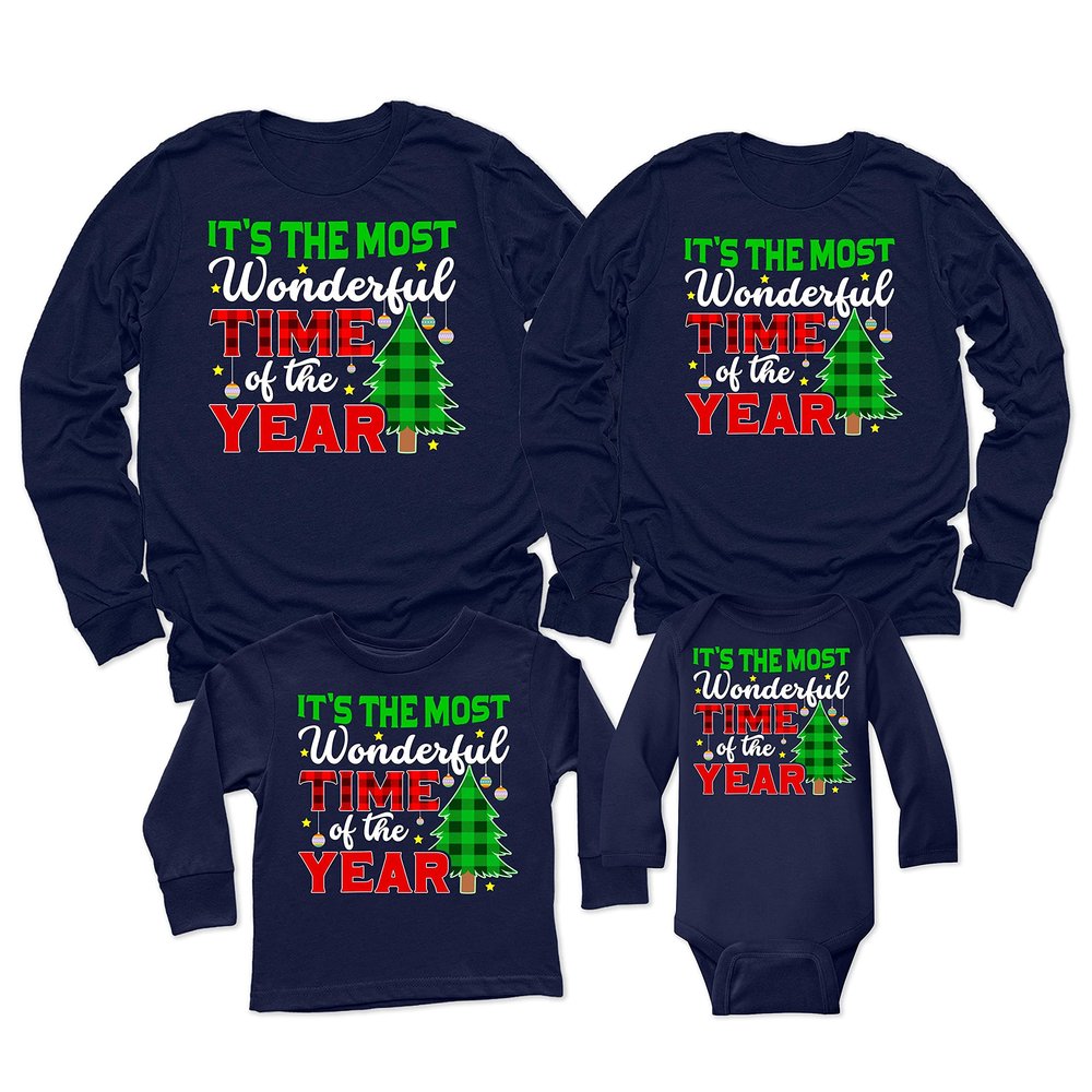 It's The Most Wonderful Time of The Year Christmas Matching Family Toddler Girl Boy Long Sleeve Shirt Navy