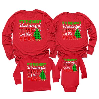 It's The Most Wonderful Time of The Year Christmas Matching Family Toddler Girl Boy Long Sleeve Shirt Red
