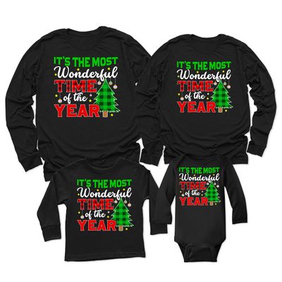 It's The Most Wonderful Time of The Year Christmas Matching Family Toddler Girl Boy Long Sleeve Shirt Black