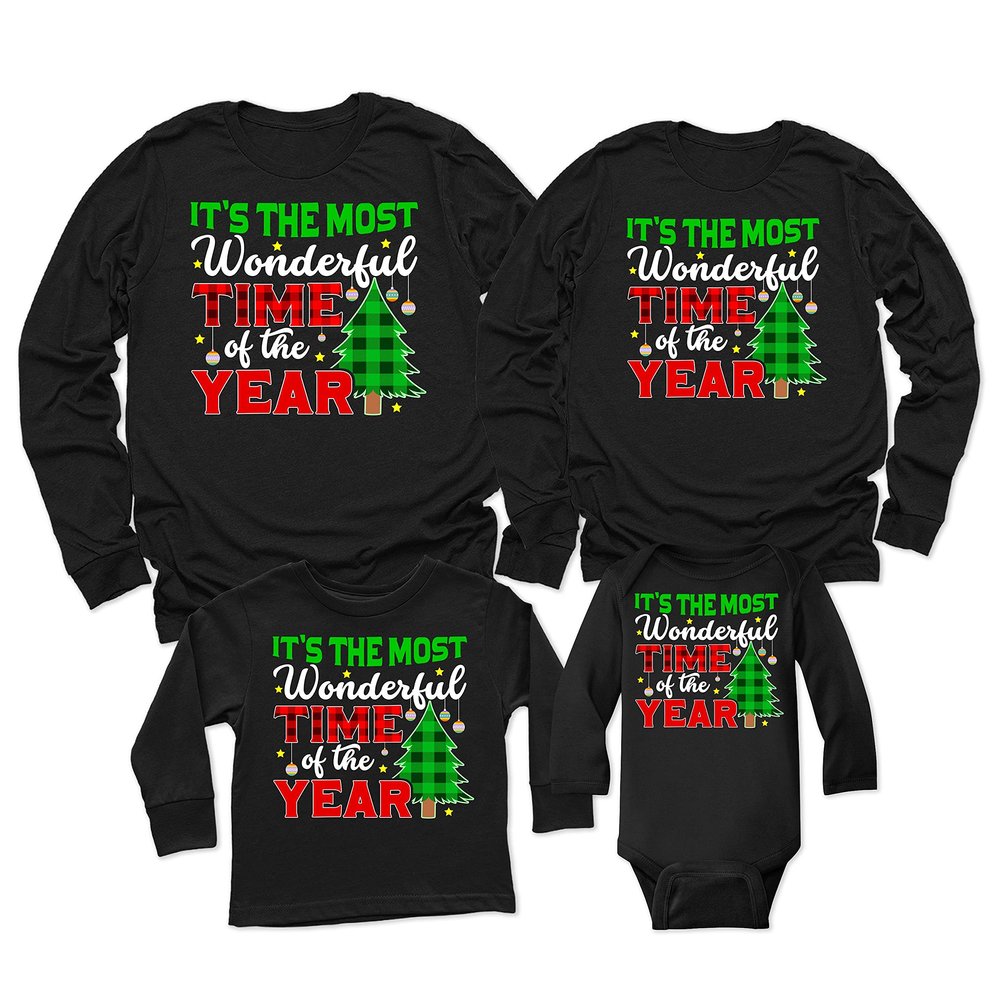 It's The Most Wonderful Time of The Year Christmas Matching Family Toddler Girl Boy Long Sleeve Shirt Black