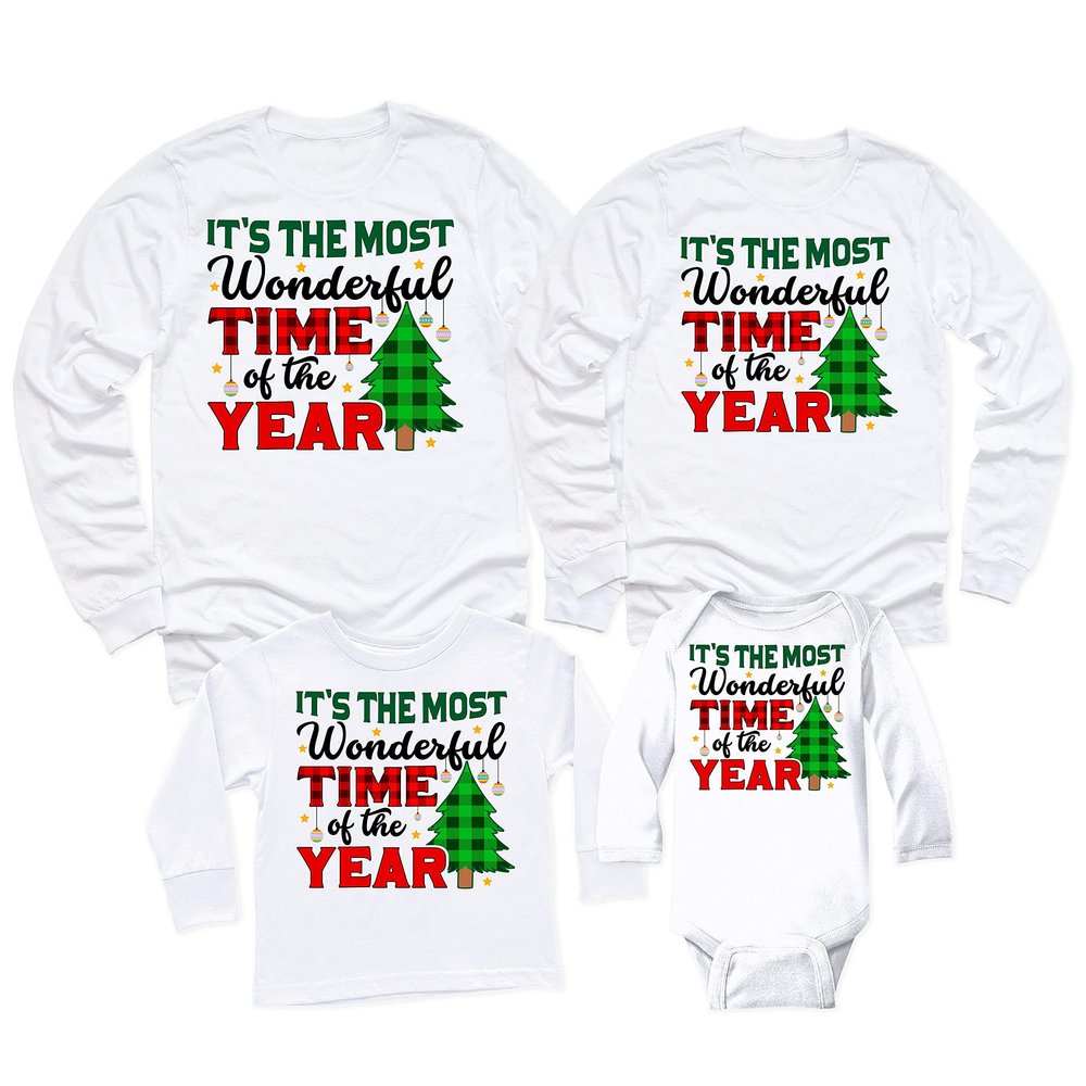 It's The Most Wonderful Time of The Year Christmas Matching Family Toddler Girl Boy Long Sleeve Shirt White